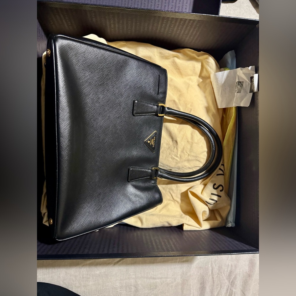 PRADA Black Saffiano Lux Leather Satchel with Gold Hardware - Picture 4 of 16